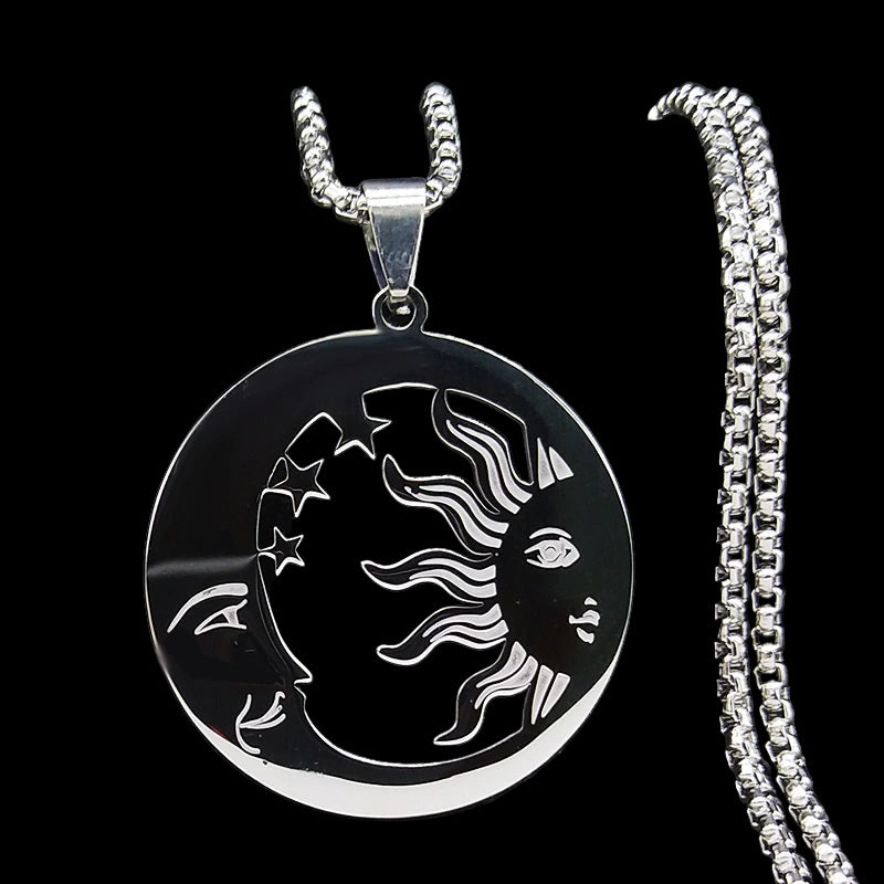 COLLIER SOLEIL/LUNE/ÉTOILES - ACIER INOXYDABLE ARGENTÉ ET STRASS - ESOTERYS