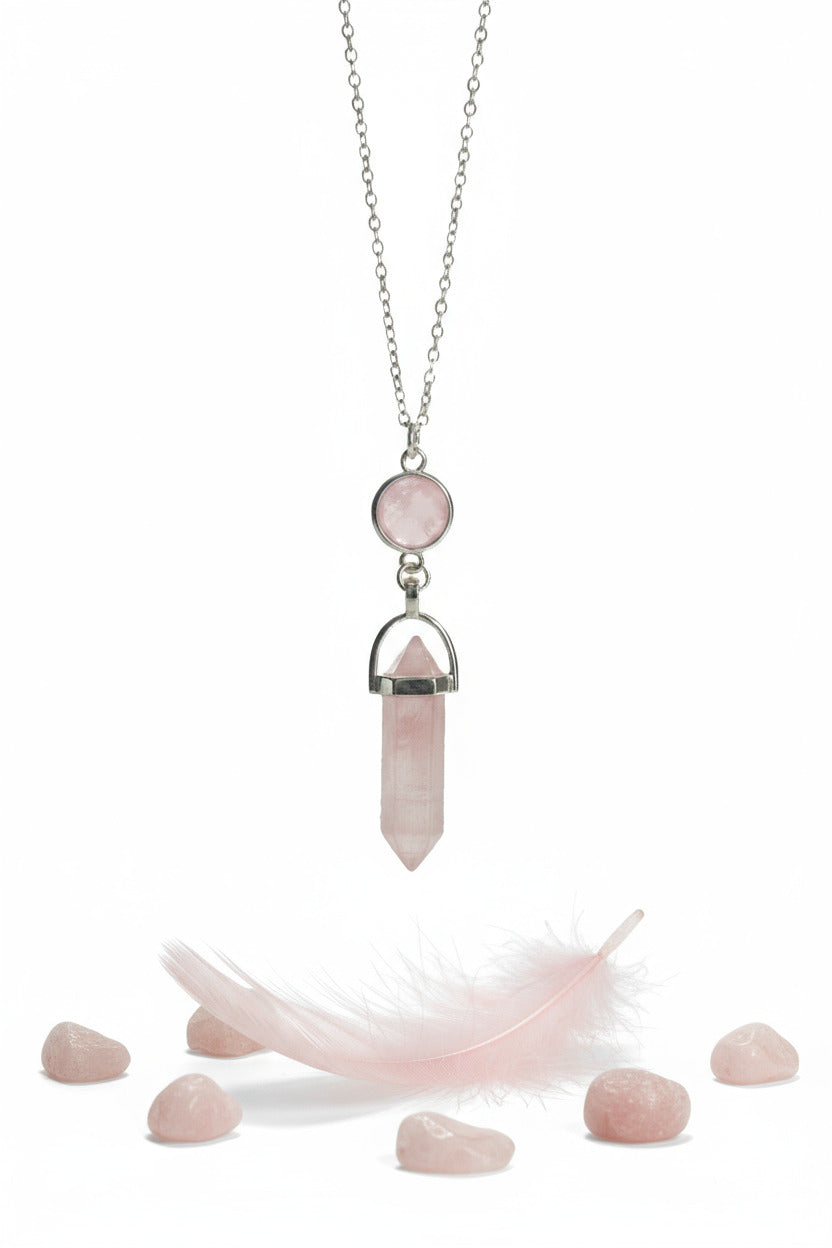 COLLIER/PENDULE POINTE BITERMINÉE QUARTZ ROSE - ESOTERYS