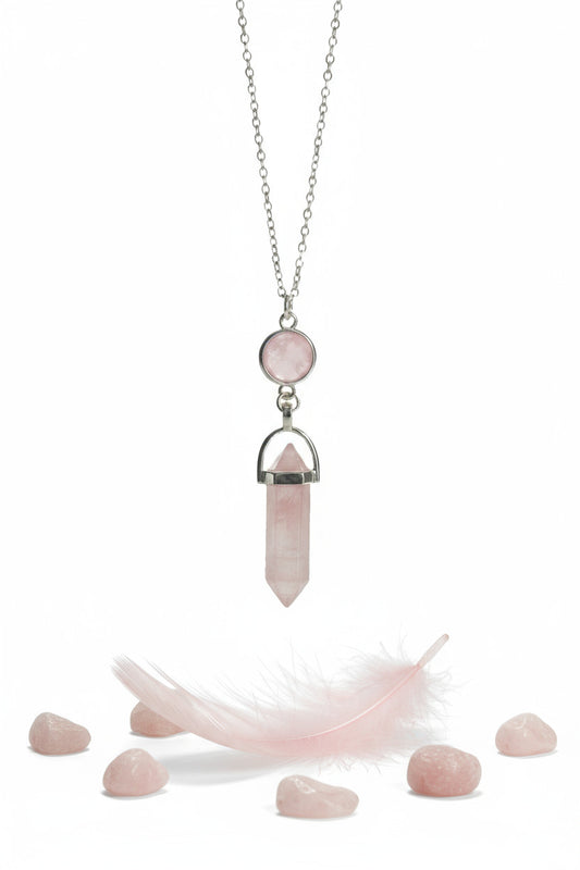 COLLIER/PENDULE POINTE BITERMINÉE QUARTZ ROSE - ESOTERYS