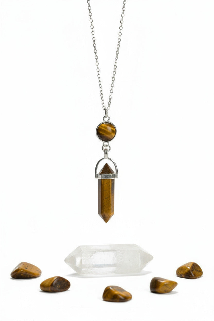 COLLIER/PENDULE POINTE BITERMINÉE OEIL DE TIGRE - ESOTERYS