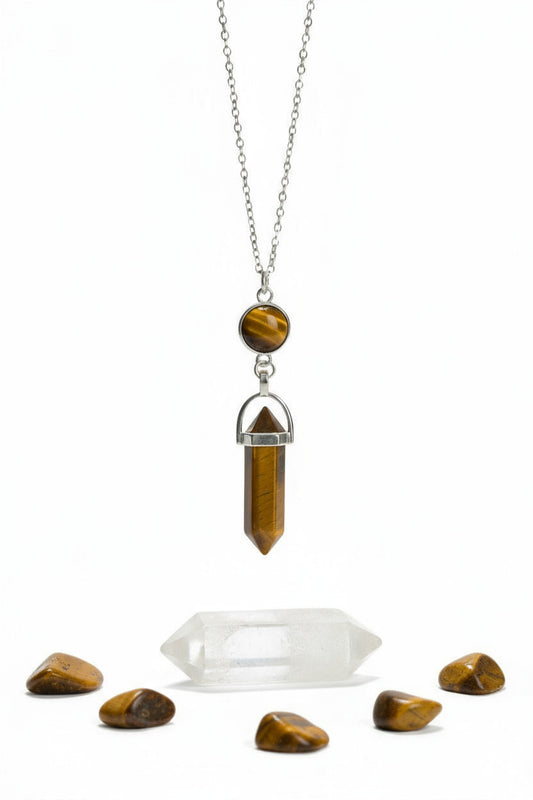 COLLIER/PENDULE POINTE BITERMINÉE OEIL DE TIGRE - ESOTERYS