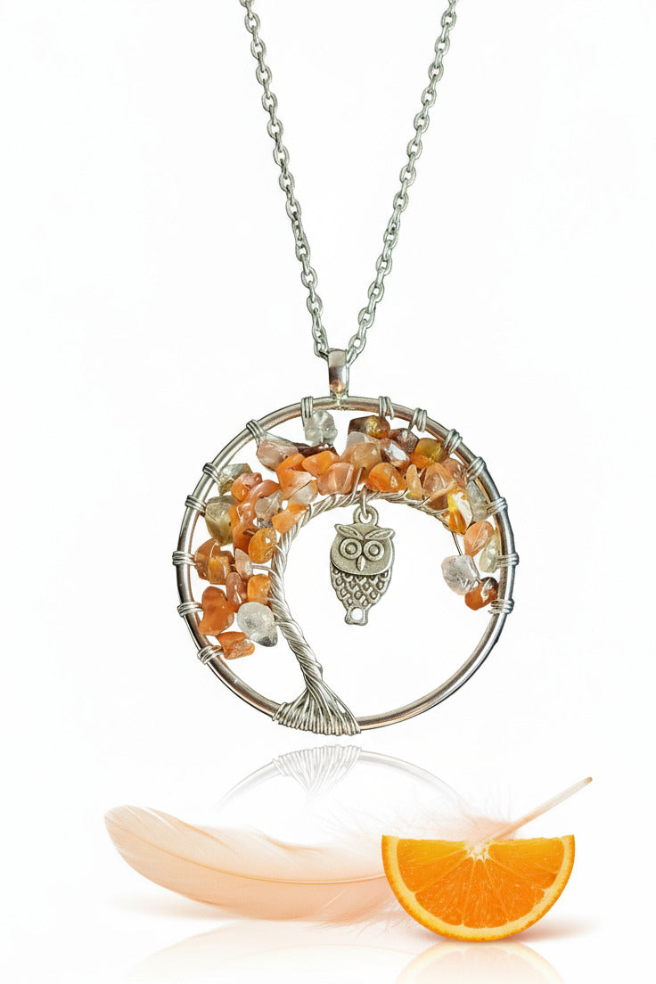 COLLIER ARBRE DE VIE - HIBOU - CORNALINE - ESOTERYS
