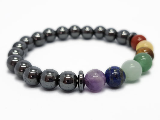 Bracelet 7 CHAKRAS+HEMATITE Qualité A (8mm) - ESOTERYS