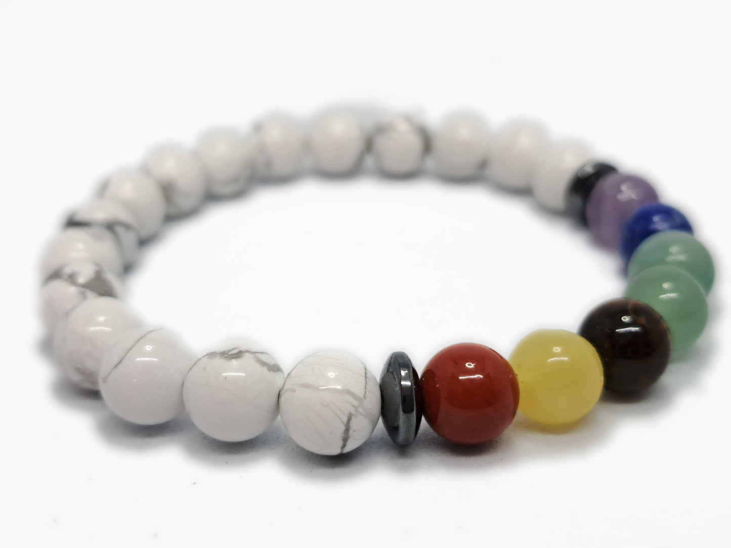 Bracelet 7 CHAKRAS+HOWLITE BLANCHE Qualité A (8mm) - ESOTERYS