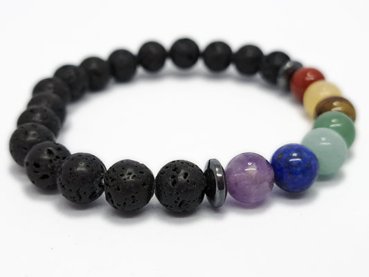 Bracelet 7 CHAKRAS+PIERRES DE LAVE Qualité A (8mm) - ESOTERYS