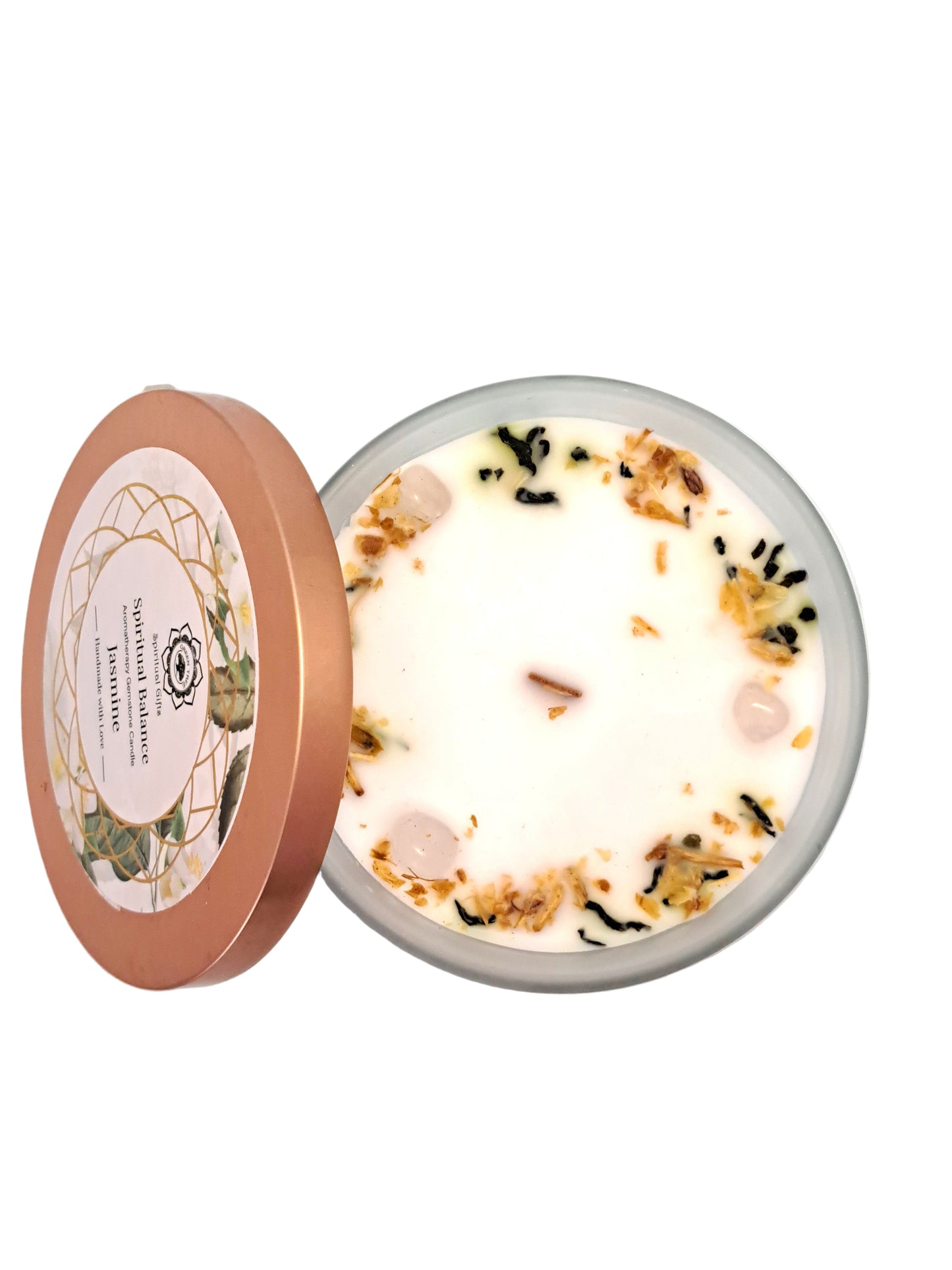 BOUGIE JASMIN &.CRISTAL DE ROCHE - ÉQUILIBRE SPIRITUEL - ESOTERYS