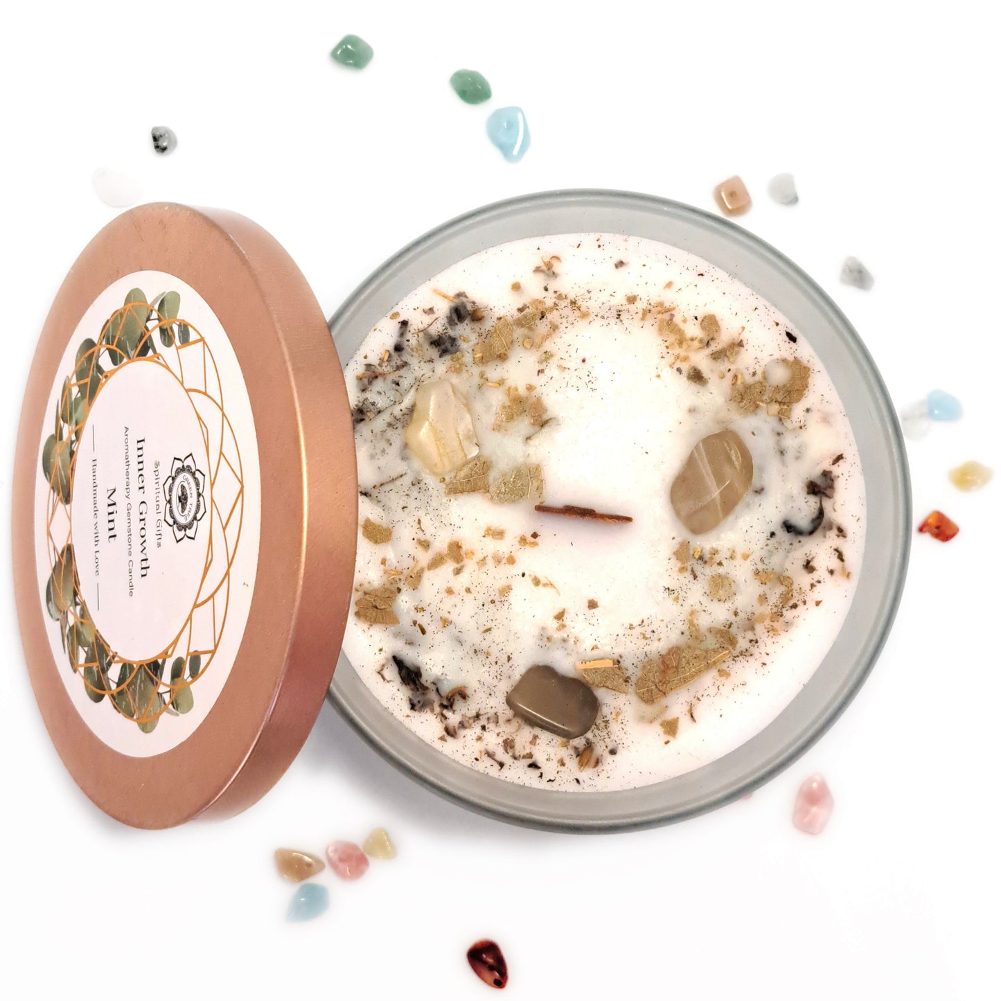 BOUGIE MENTHE & PIERRE DE LUNE - CROISSANCE INTÉRIEURE - ESOTERYS