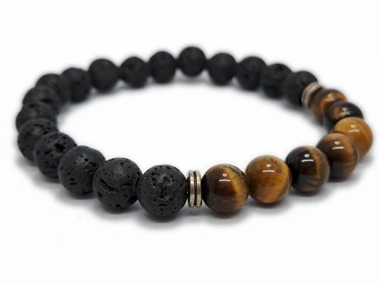Bracelet OEIL DE TIGRE + PIERRE DE LAVE Qualité A (8mm) - ESOTERYS