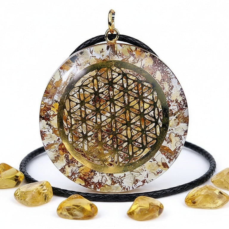 PENDENTIF ORGONITE- CITRINE & FLEUR DE VIE- AA