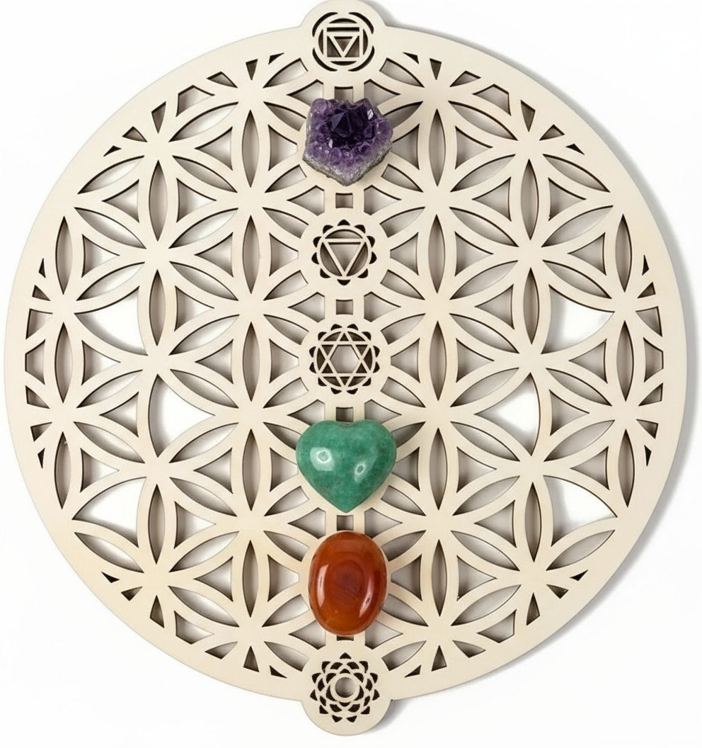 Plateau rechargement pierres - Fleur de Vie & Chakras – 22 cm