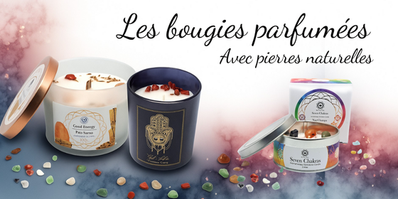 BOUGIE PARFUMÉE AVEC PIERRE (FLEUR DE VIE)