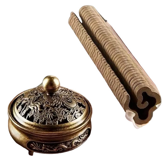 Brûleur d’Encens Dragon en Laiton Antique + Spirales d’Encens bois d'agar
