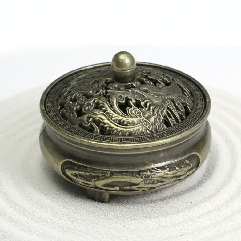 Brûleur d’Encens Dragon en Laiton Antique + Spirales d’Encens bois d'agar