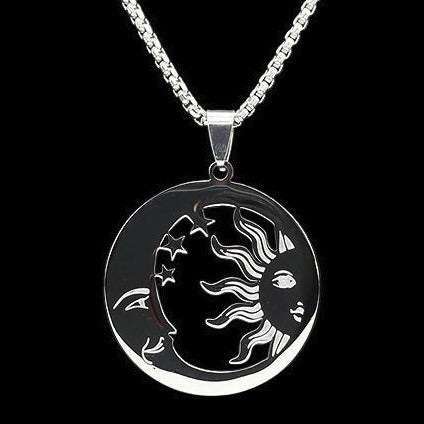 COLLIER SOLEIL/LUNE/ÉTOILES - ACIER INOXYDABLE ARGENTÉ ET STRASS - ESOTERYS