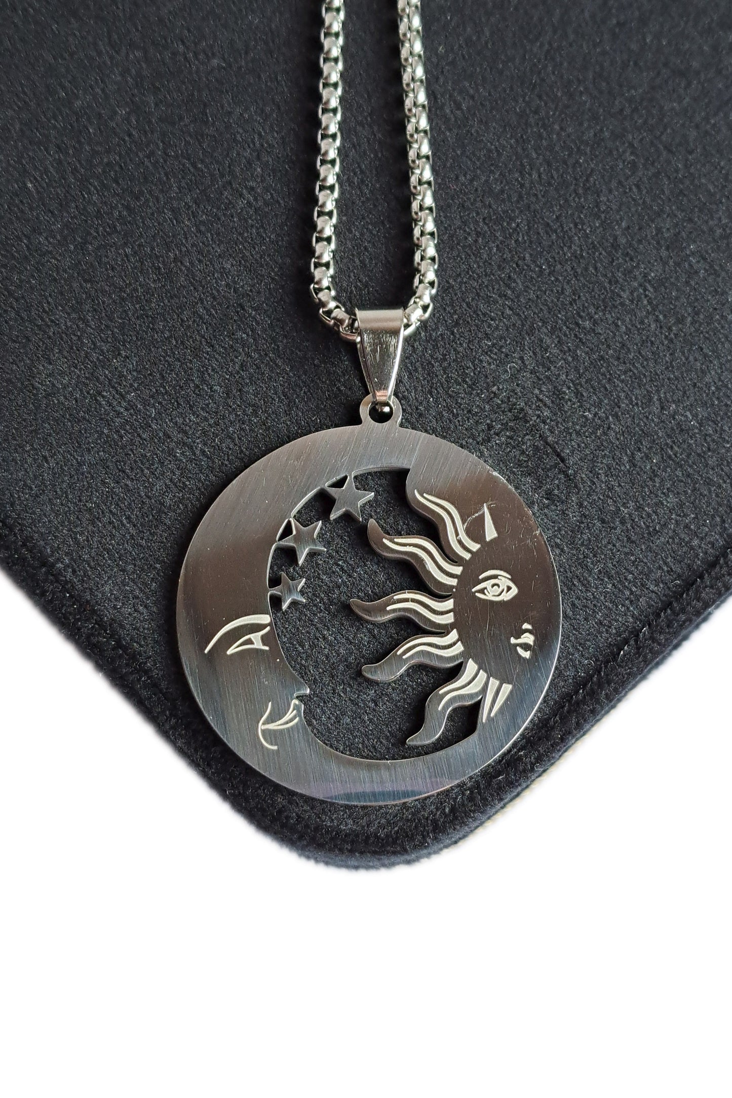 COLLIER SOLEIL/LUNE/ÉTOILES - ACIER INOXYDABLE ARGENTÉ ET STRASS - ESOTERYS