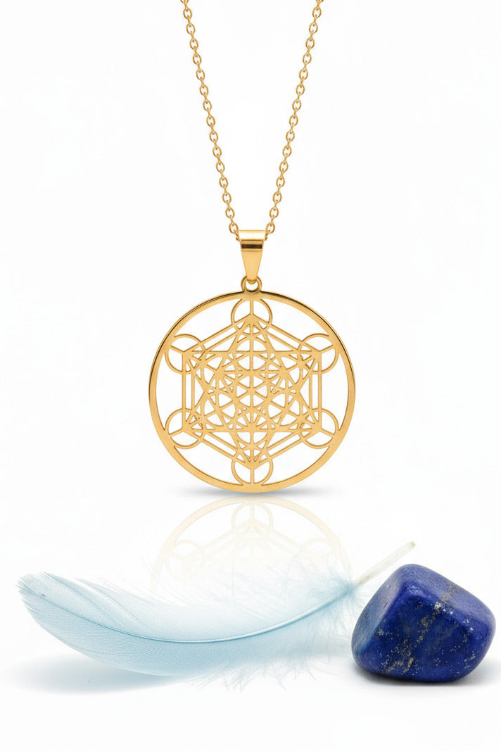 COLLIER CUBE DE METATRON - ACIER INOXYDABLE DORÉ - ESOTERYS