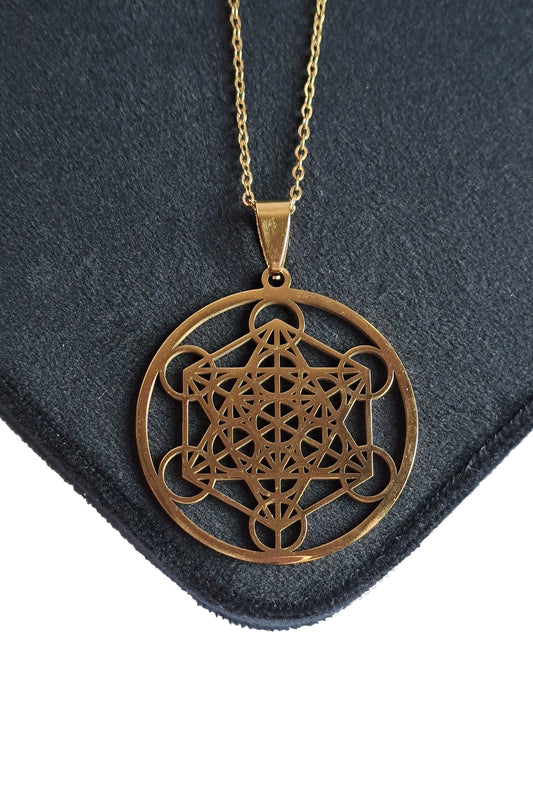 COLLIER CUBE DE METATRON - ACIER INOXYDABLE DORÉ - ESOTERYS