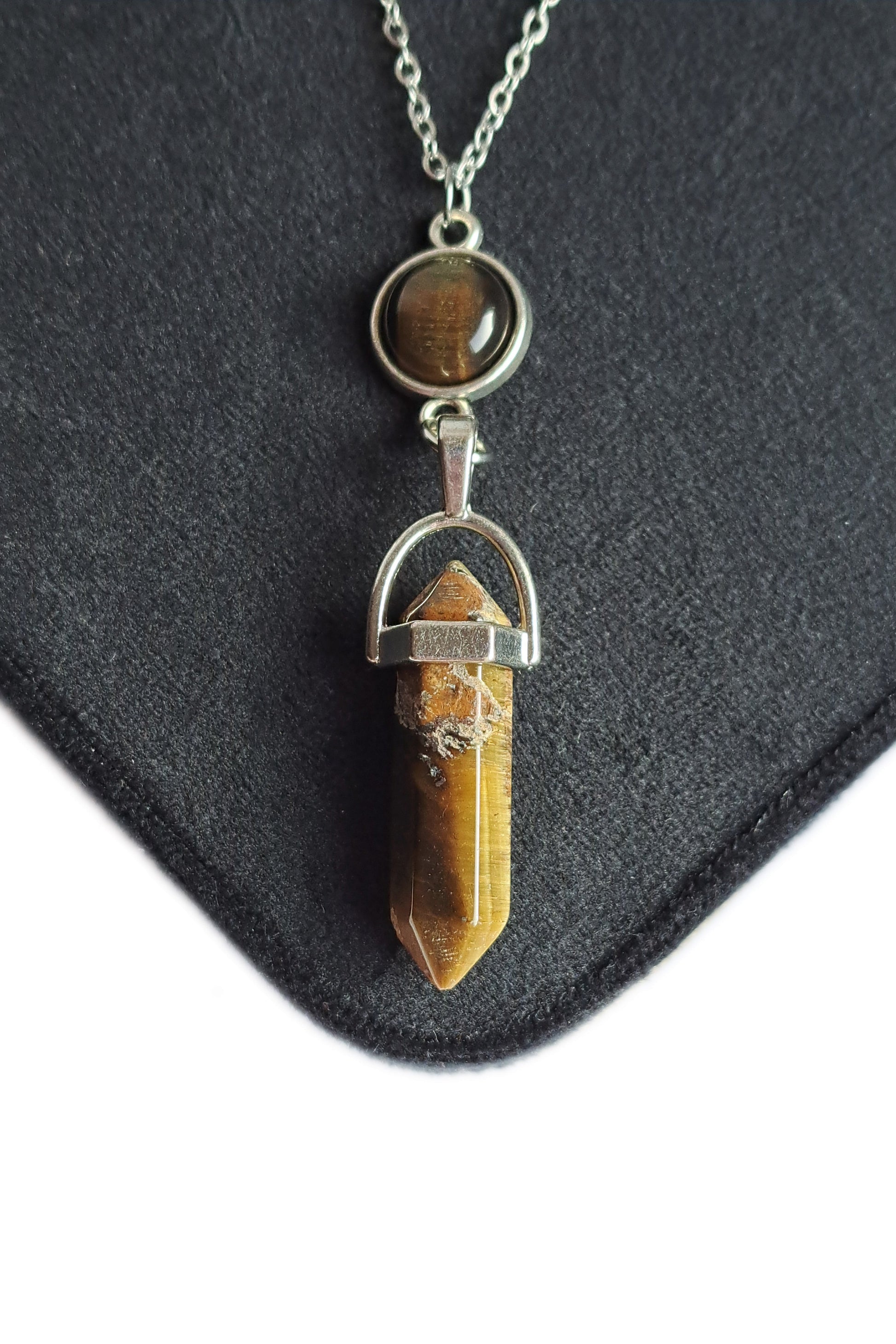 COLLIER/PENDULE POINTE BITERMINÉE OEIL DE TIGRE - ESOTERYS