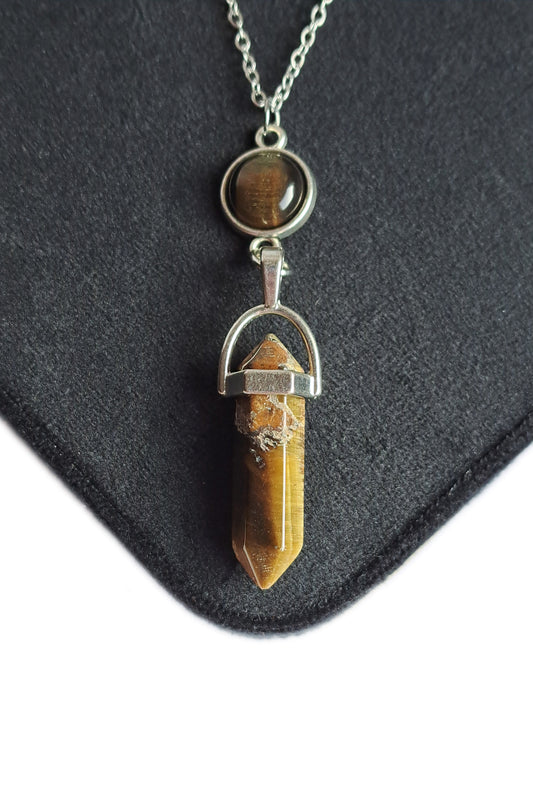 COLLIER/PENDULE POINTE BITERMINÉE OEIL DE TIGRE - ESOTERYS