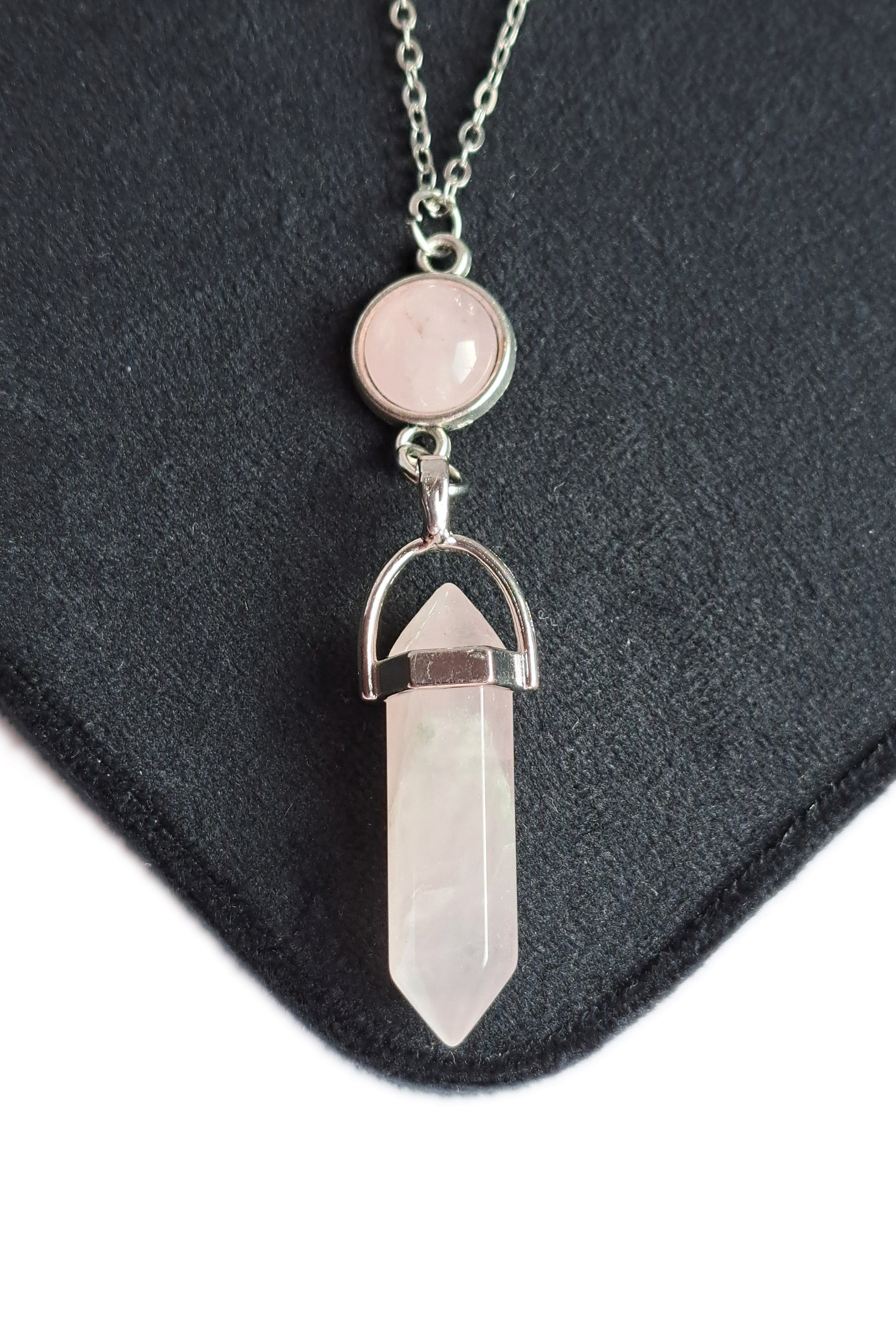 COLLIER/PENDULE POINTE BITERMINÉE QUARTZ ROSE - ESOTERYS