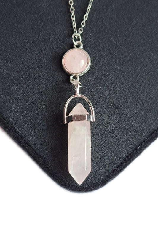 COLLIER/PENDULE POINTE BITERMINÉE QUARTZ ROSE - ESOTERYS