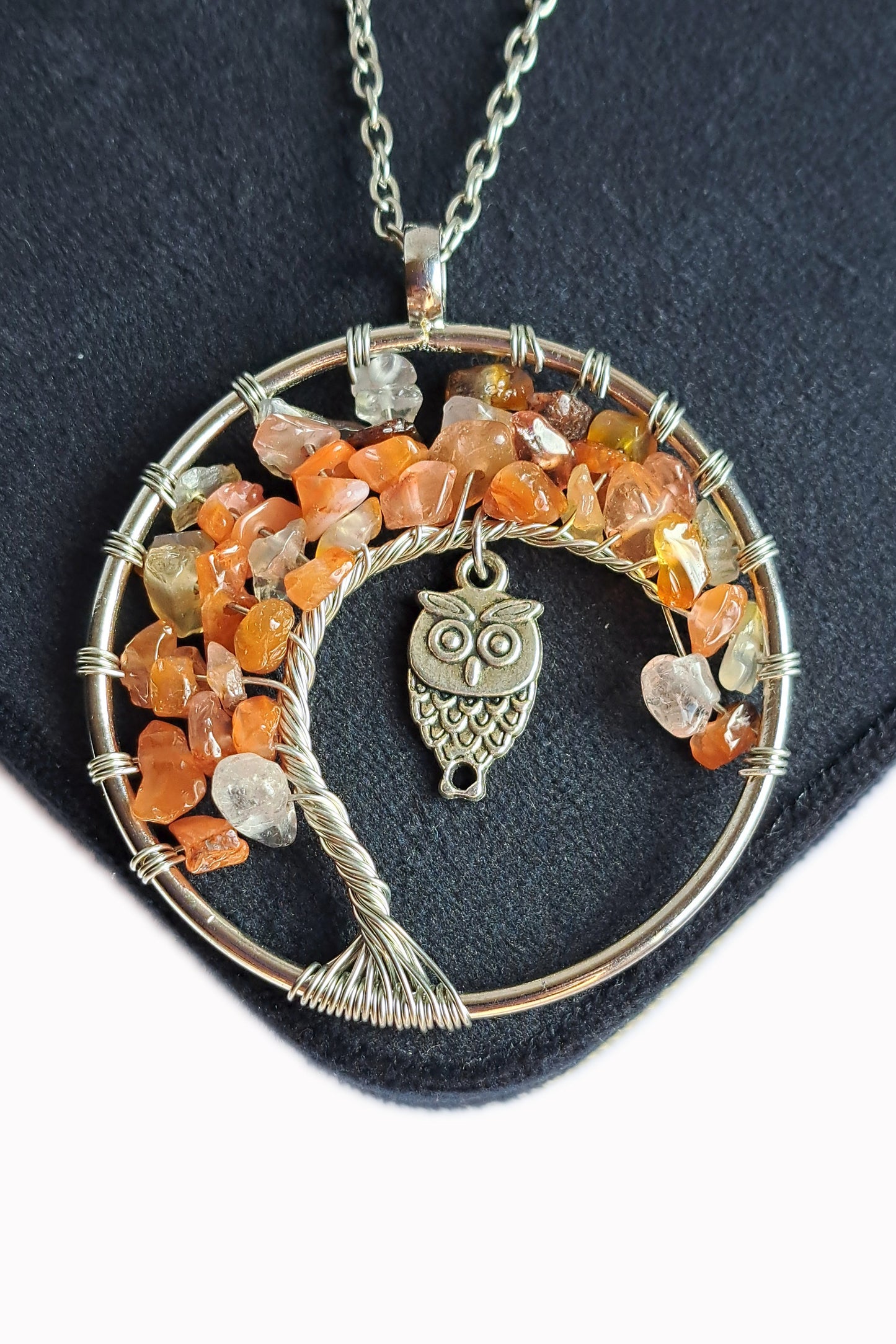 COLLIER ARBRE DE VIE - HIBOU -  CORNALINE - ESOTERYS