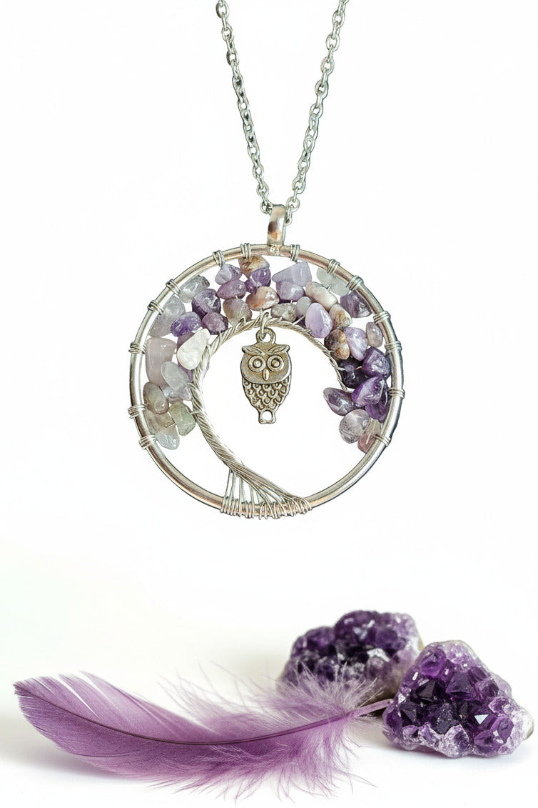 COLLIER ARBRE DE VIE - HIBOU - AMETHYSTE - ESOTERYS