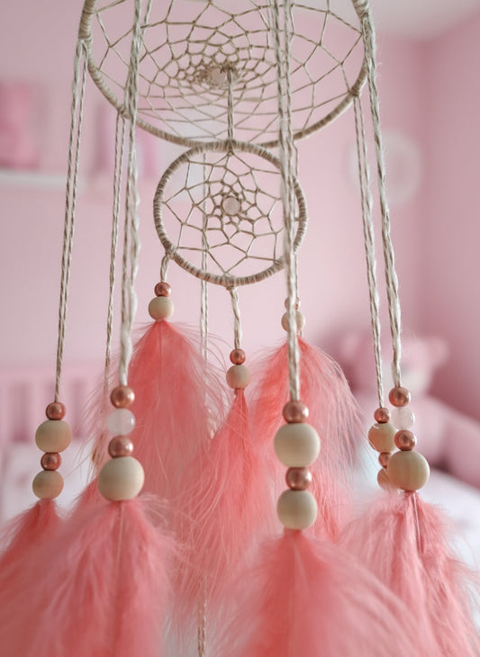 Attrape-rêves “Secret du coeur” - Quartz rose - 100 % artisanal, création unique