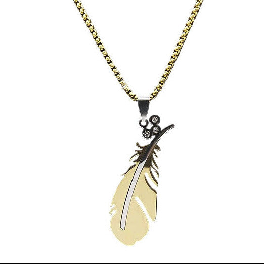 COLLIER PLUME - Acier Inoxydable DORÉ ET STRASS - ESOTERYS