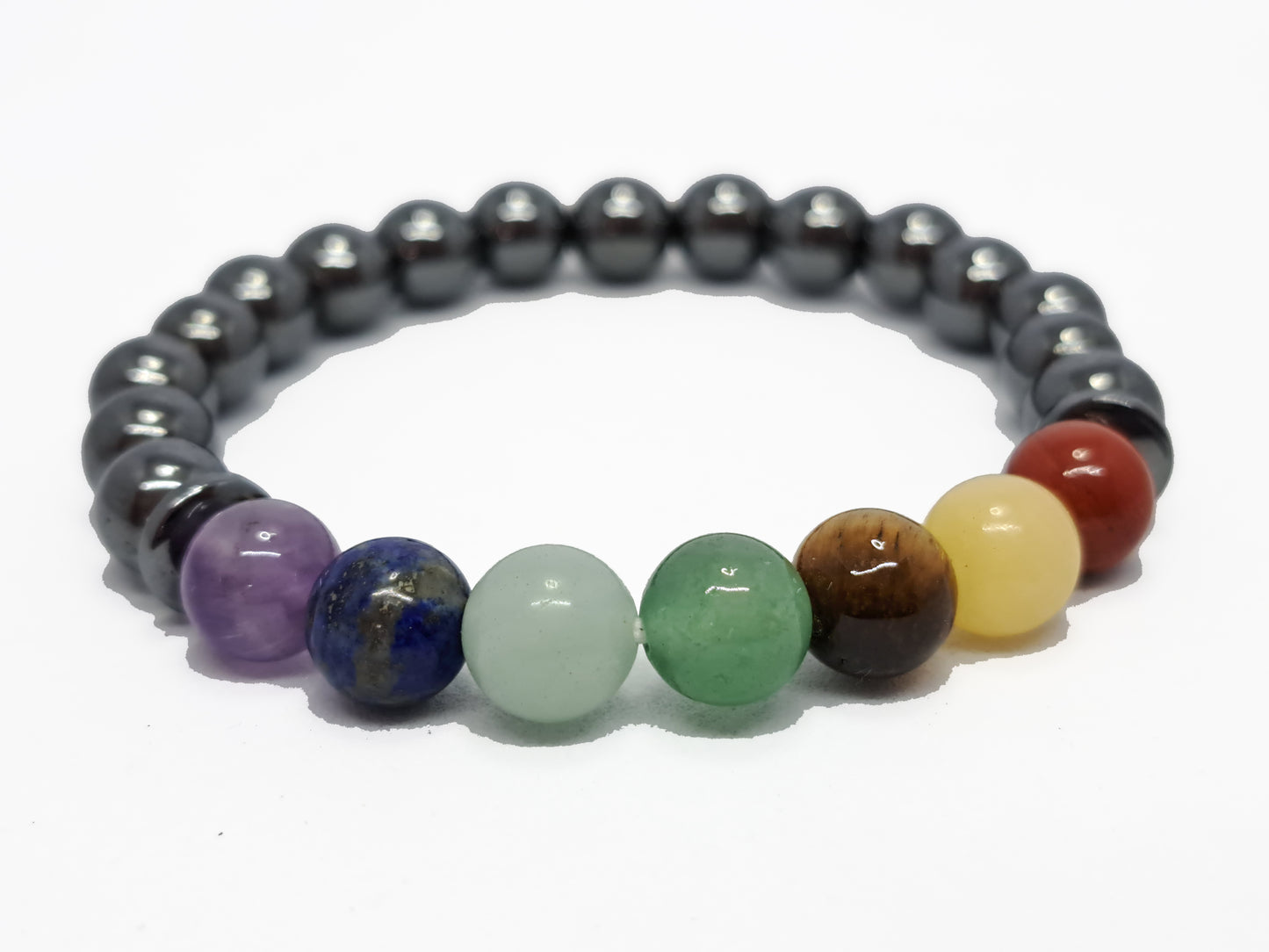 Bracelet  7 CHAKRAS+HEMATITE  Qualité A (8mm) - ESOTERYS