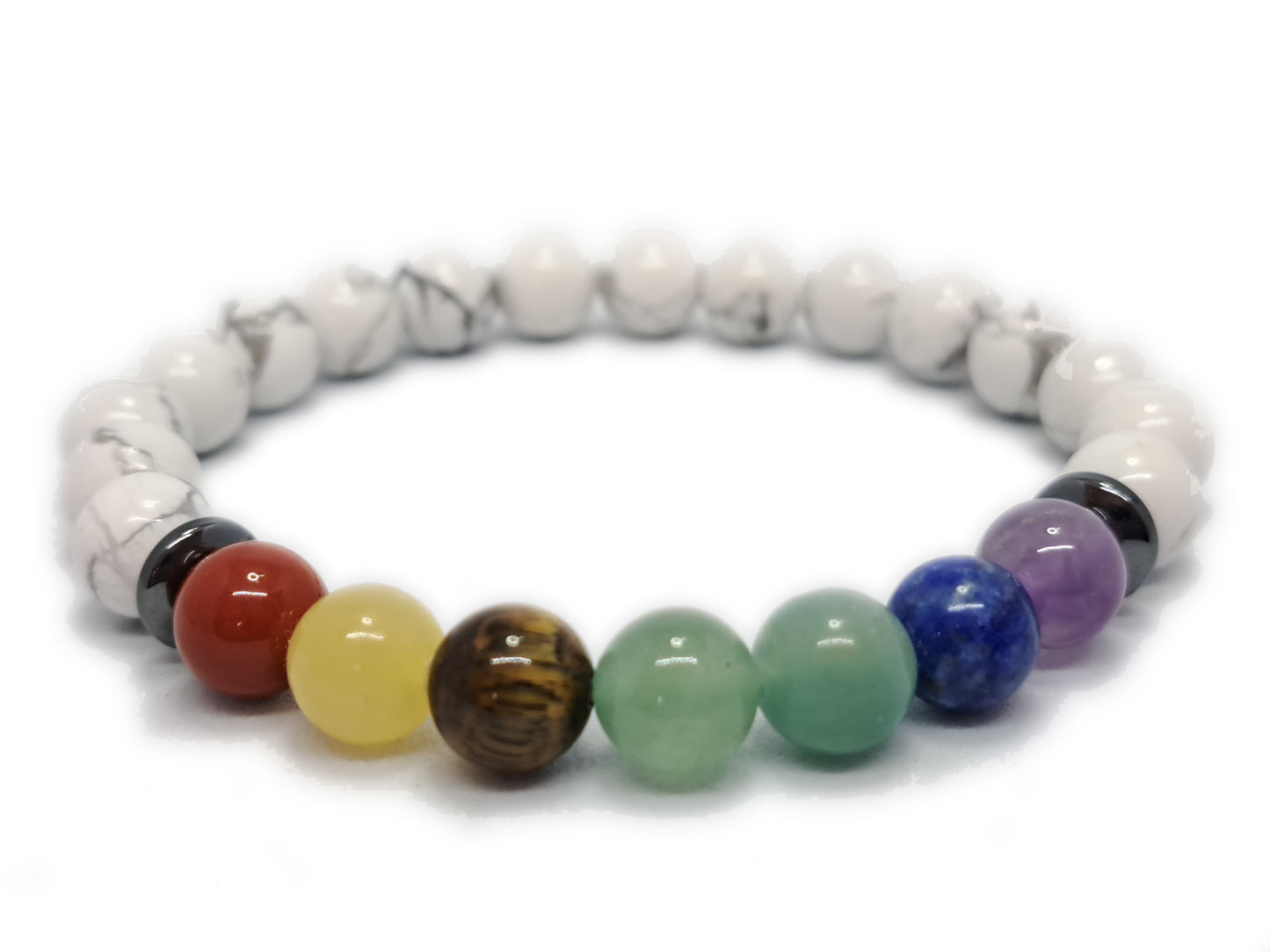 Bracelet  7 CHAKRAS+HOWLITE BLANCHE  Qualité A (8mm) - ESOTERYS