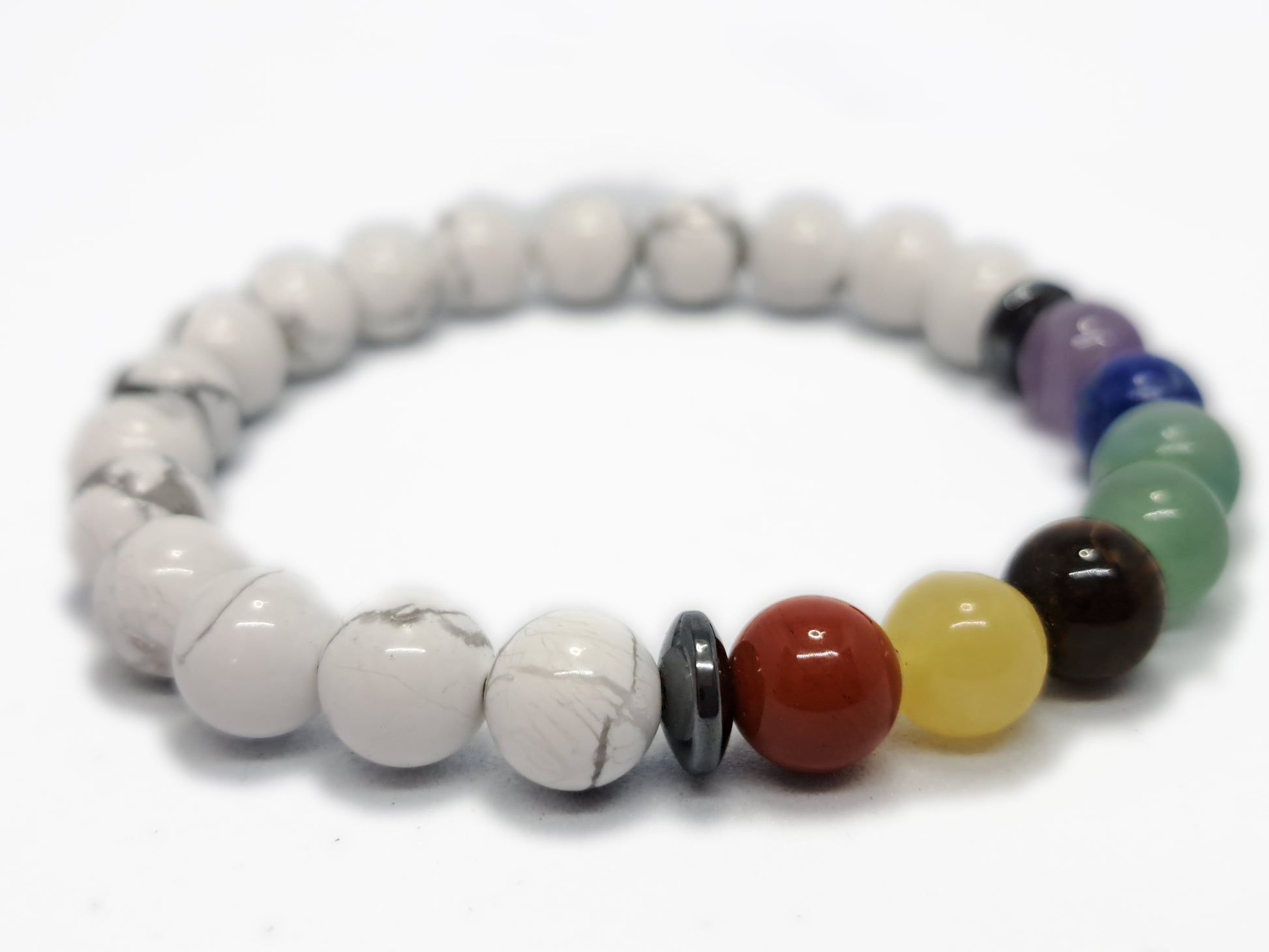Bracelet  7 CHAKRAS+HOWLITE BLANCHE  Qualité A (8mm) - ESOTERYS