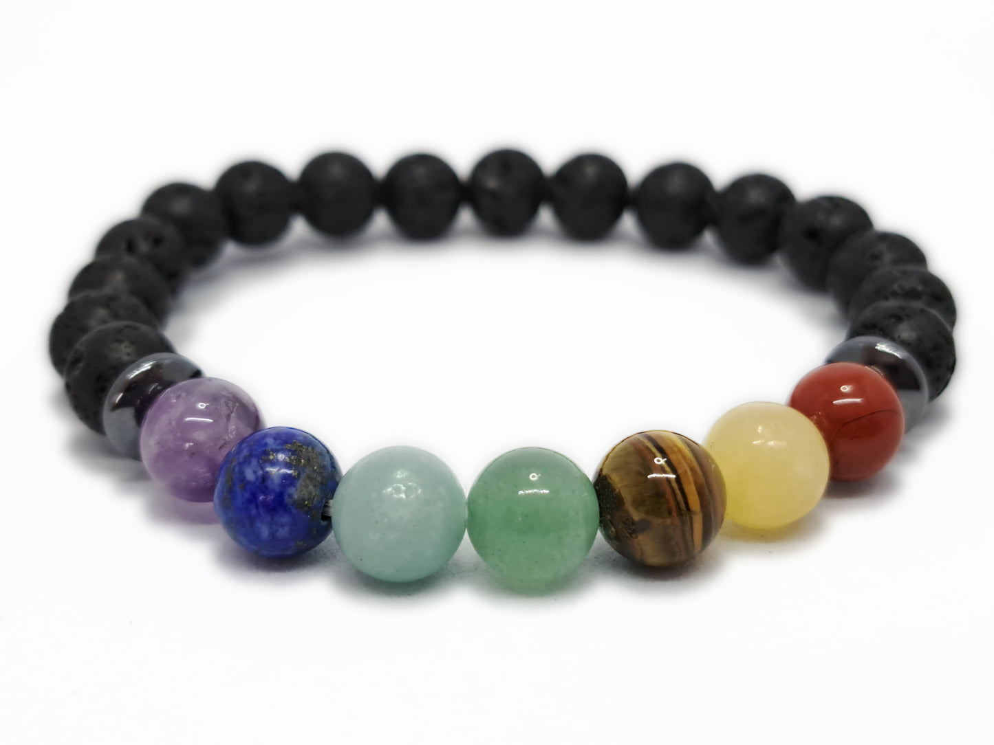 Bracelet  7 CHAKRAS+PIERRES DE LAVE  Qualité A (8mm) - ESOTERYS