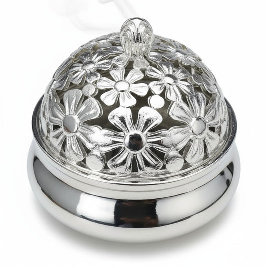 Brûleur d’Encens Argenté à Fleurs
