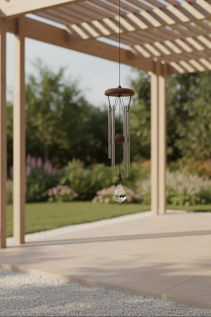 CARILLON EN BOIS NATUREL ET CRISTAL