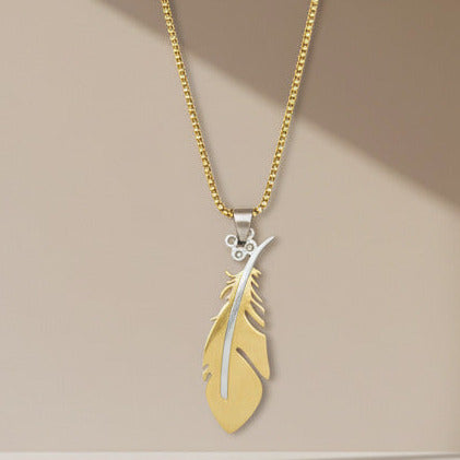 COLLIER PLUME - Acier Inoxydable DORÉ ET STRASS - ESOTERYS