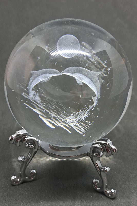 BOULE DE CRISTAL GRAVÉE 3 D - DAUPHINS LOVE - ESOTERYS