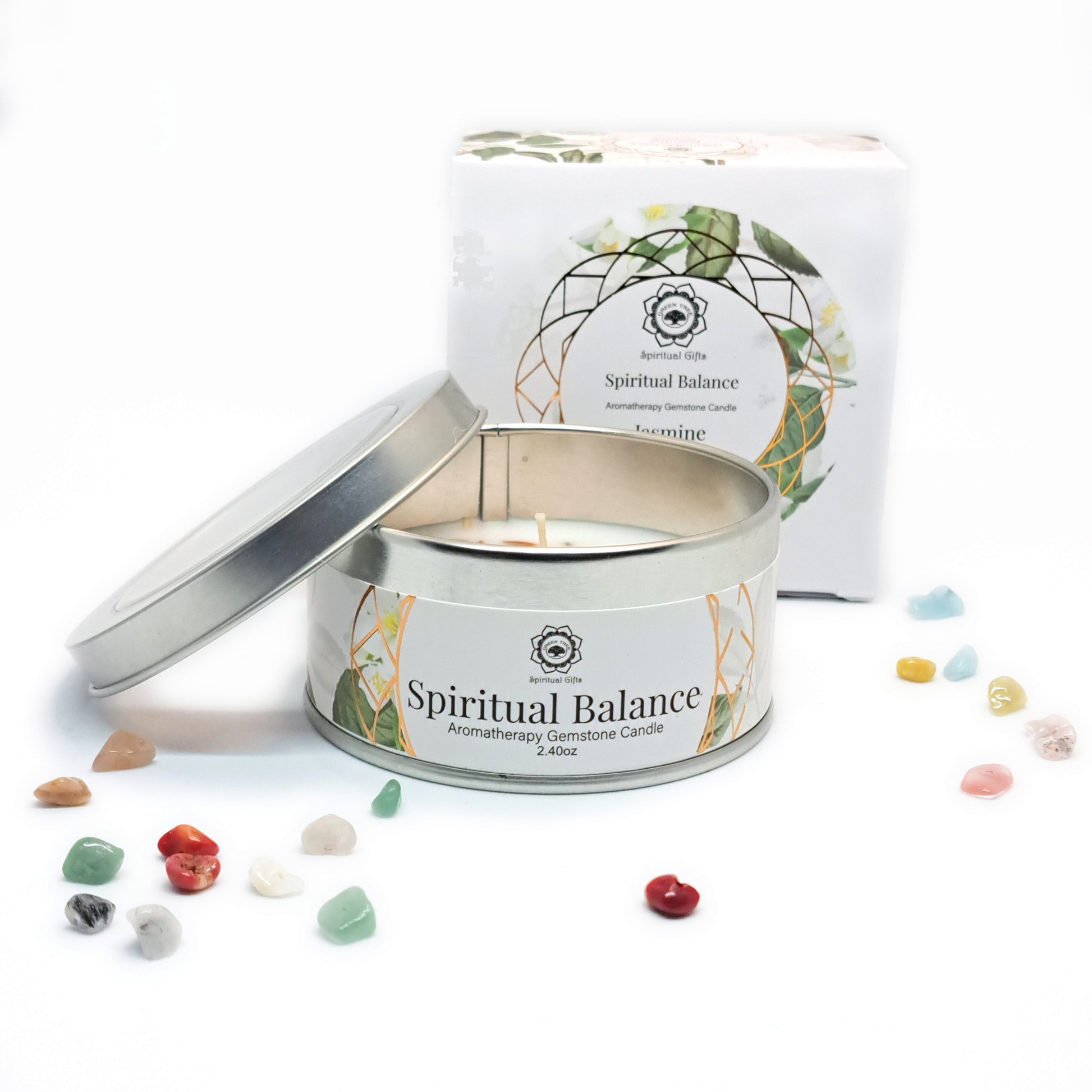 BOUGIE JASMIN &.CRISTAL DE ROCHE - ÉQUILIBRE SPIRITUEL - ESOTERYS