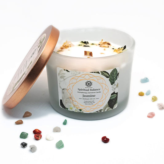 BOUGIE JASMIN &.CRISTAL DE ROCHE - ÉQUILIBRE SPIRITUEL - ESOTERYS