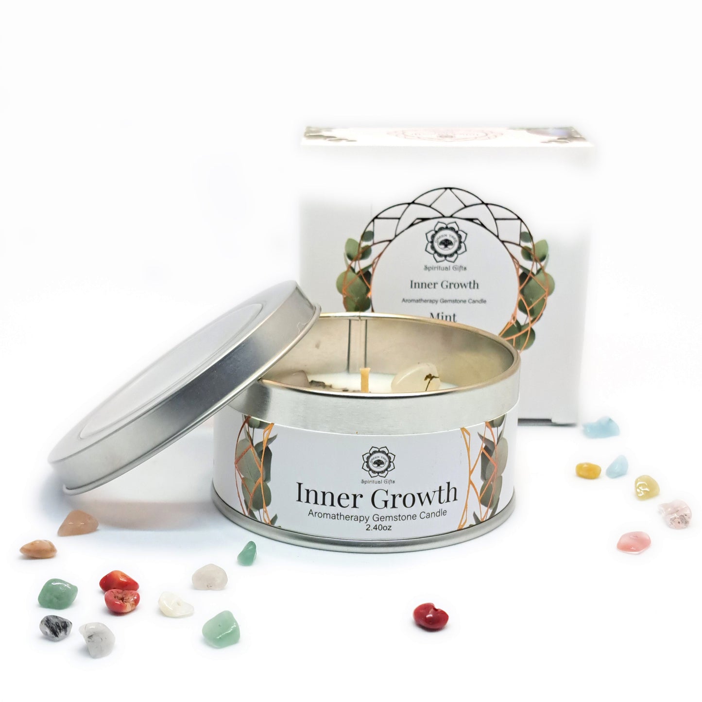 BOUGIE MENTHE & PIERRE DE LUNE - CROISSANCE INTÉRIEURE - ESOTERYS