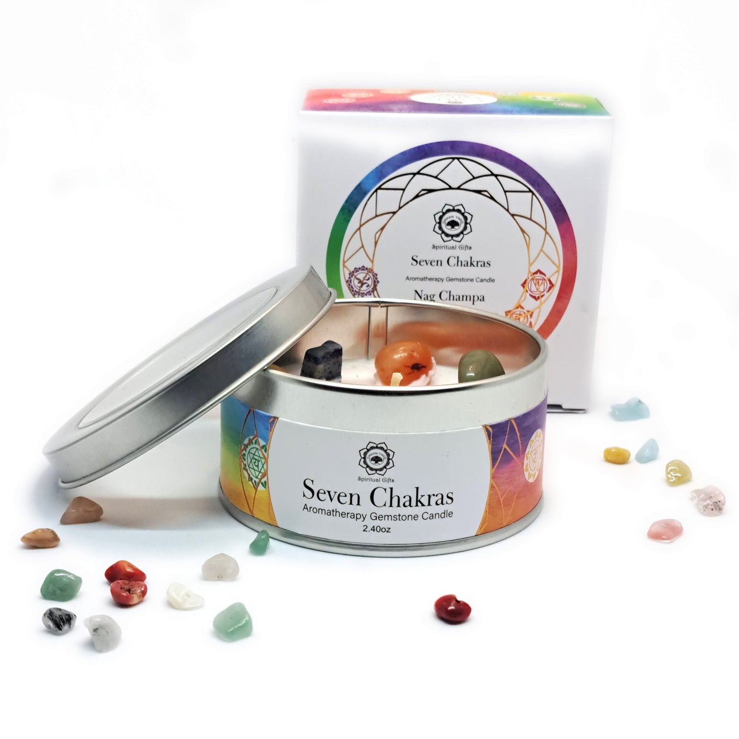 BOUGIE NAG CHAMPA & 7 CRISTAUX - 7 CHAKRAS - ESOTERYS