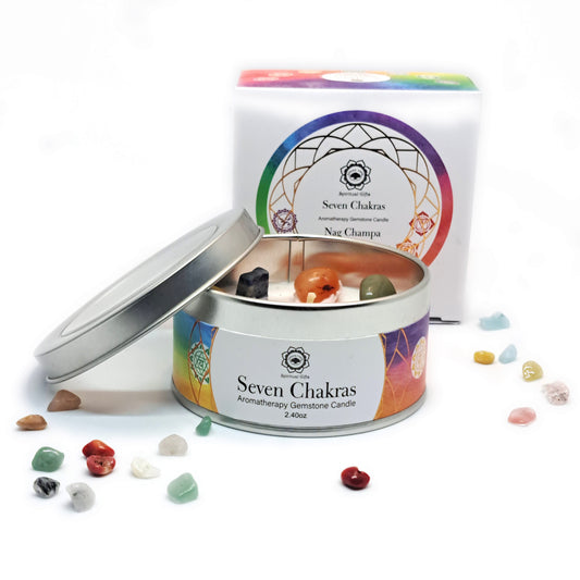 BOUGIE NAG CHAMPA & 7 CRISTAUX - 7 CHAKRAS - ESOTERYS