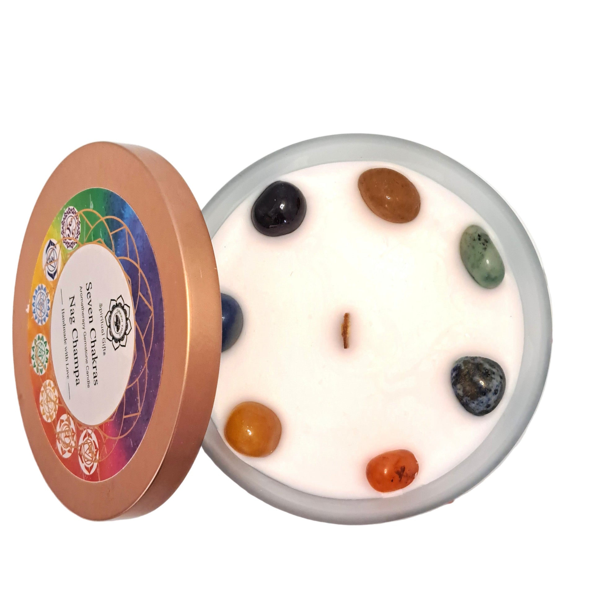 BOUGIE NAG CHAMPA & 7 CRISTAUX - 7 CHAKRAS - ESOTERYS