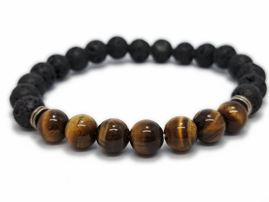 Bracelet OEIL DE TIGRE + PIERRE DE LAVE Qualité A (8mm) - ESOTERYS