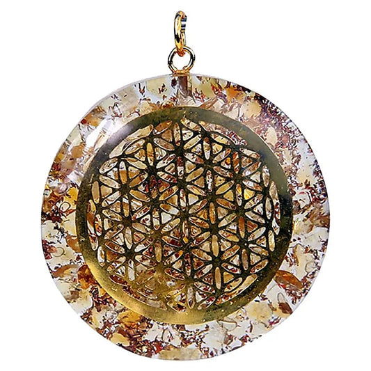PENDENTIF ORGONITE- CITRINE & FLEUR DE VIE- AA