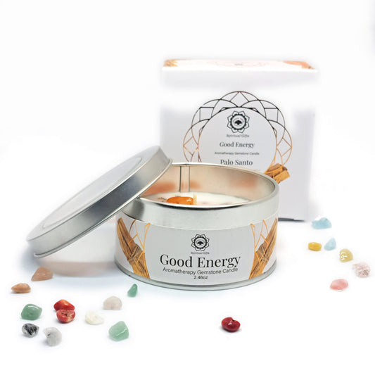 BOUGIE PALO-SANTO & CORNALINE - ÉNERGIE POSITIVE - ESOTERYS