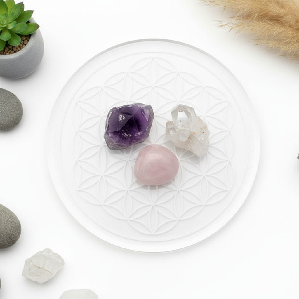 Plateau rechargement pierres acrylique - Fleur de Vie – 15 cm