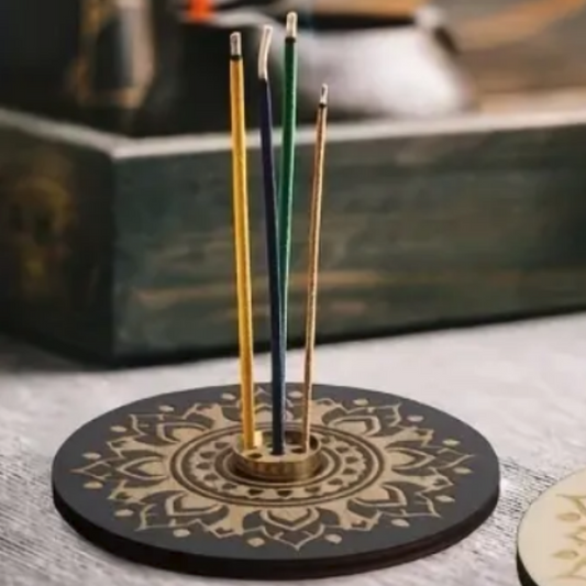Porte-Encens Mandala en Bois Sculpté
