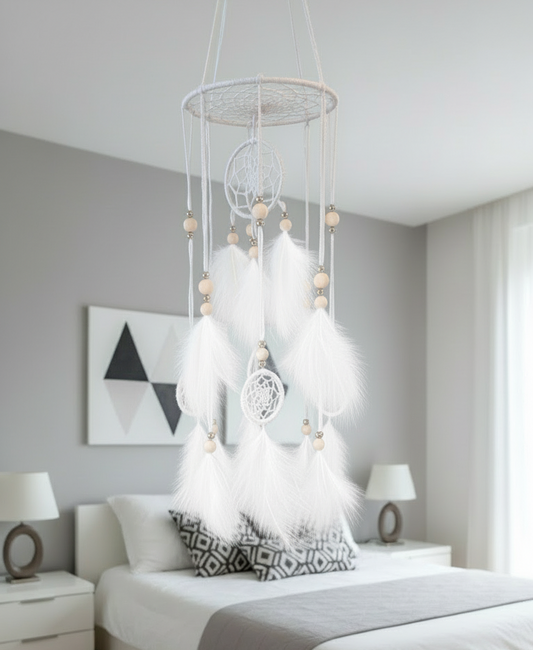 Attrape-rêves blanc “Secret du coeur” - Quartz rose - 100 % artisanal, création unique