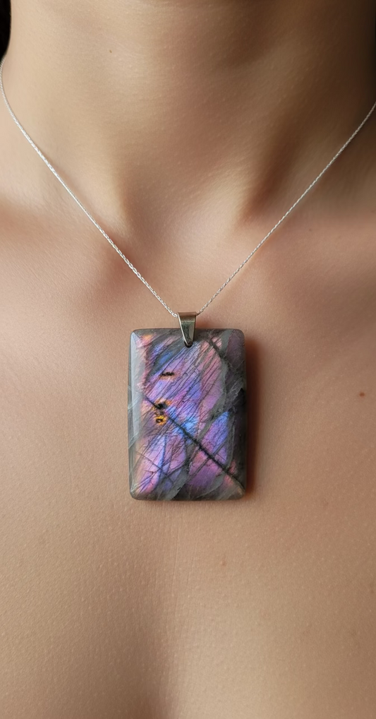 Pendentif pierre plate -  Labradorite violette AA+ Rectangulaire